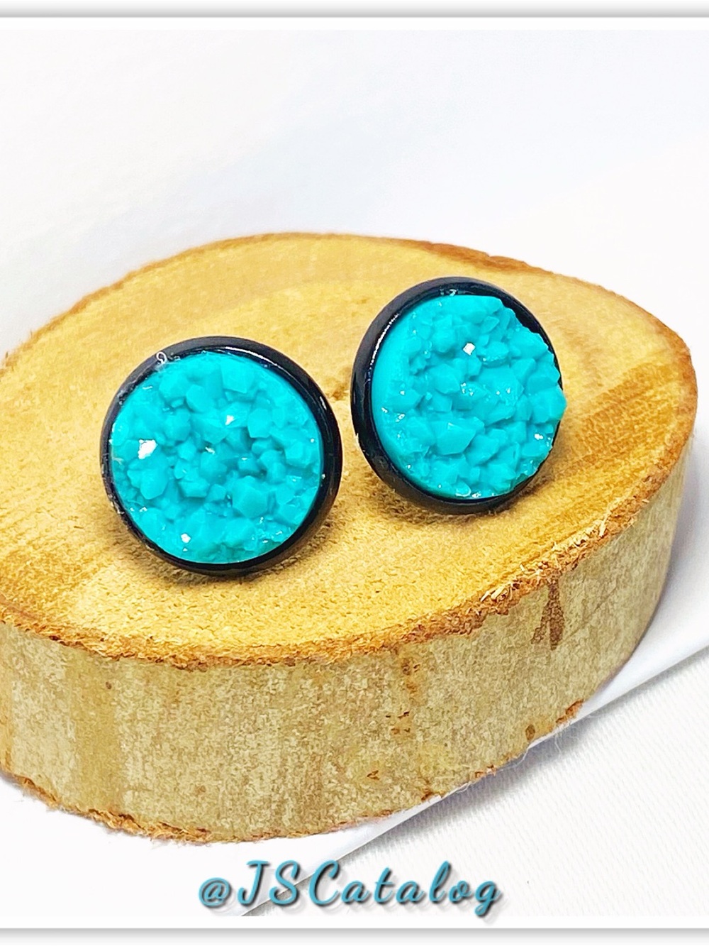 JSCatalog Bright Turquoise Druzy Round Stud Earrings